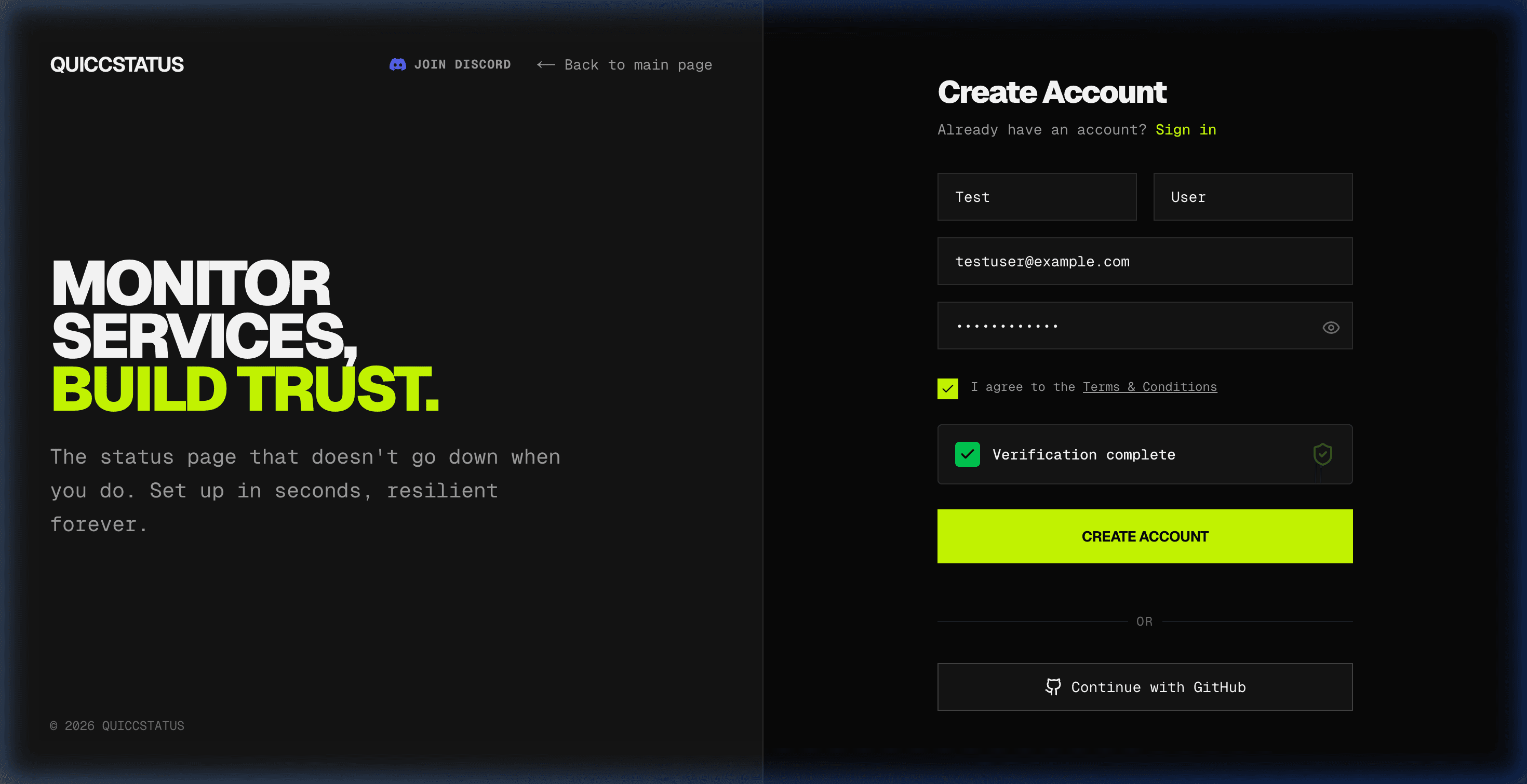 Formulario de registro completado con datos de usuario y verificación humana