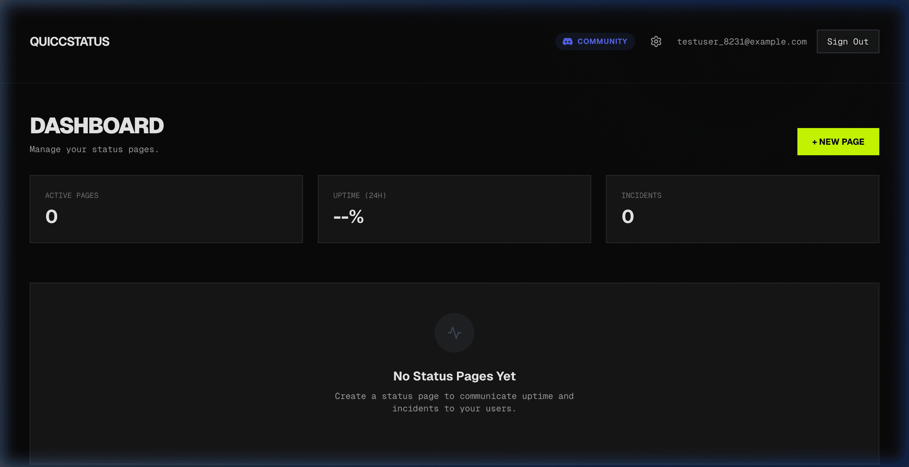 Panel vacío sin páginas de estado todavía